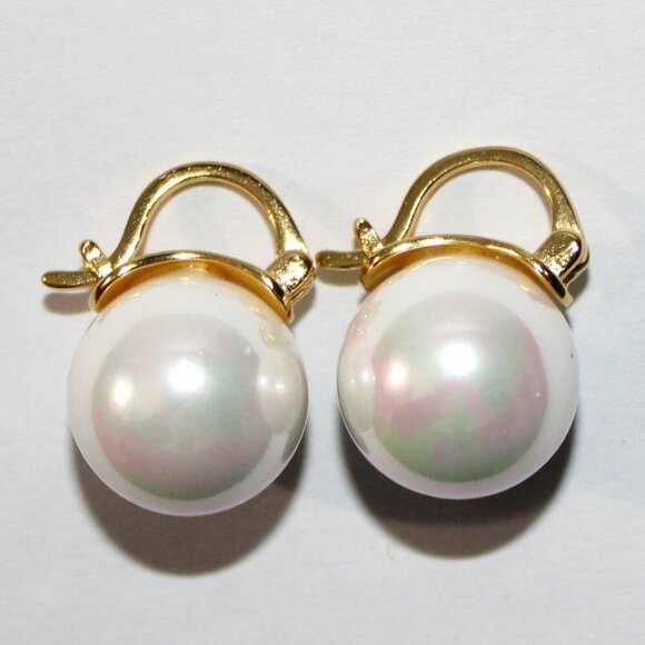 Jewelry - Sterling Silver Gold Tone Faux Pearl Earrings